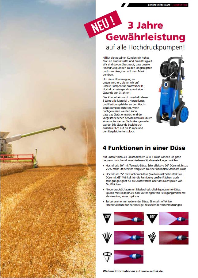3 Jahre Gewährleistung auf Hochdruckpumpen
