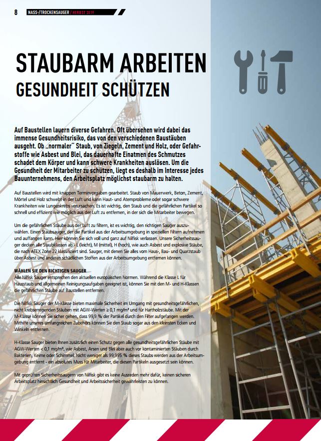 Staubarmes Arbeiten - Gesundheit schützen