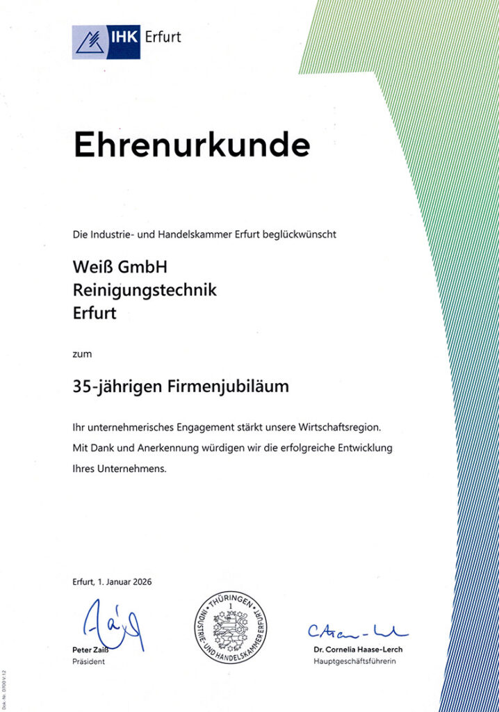 Ehrenurkunde zum 35-jährigen Firmenjubiläum